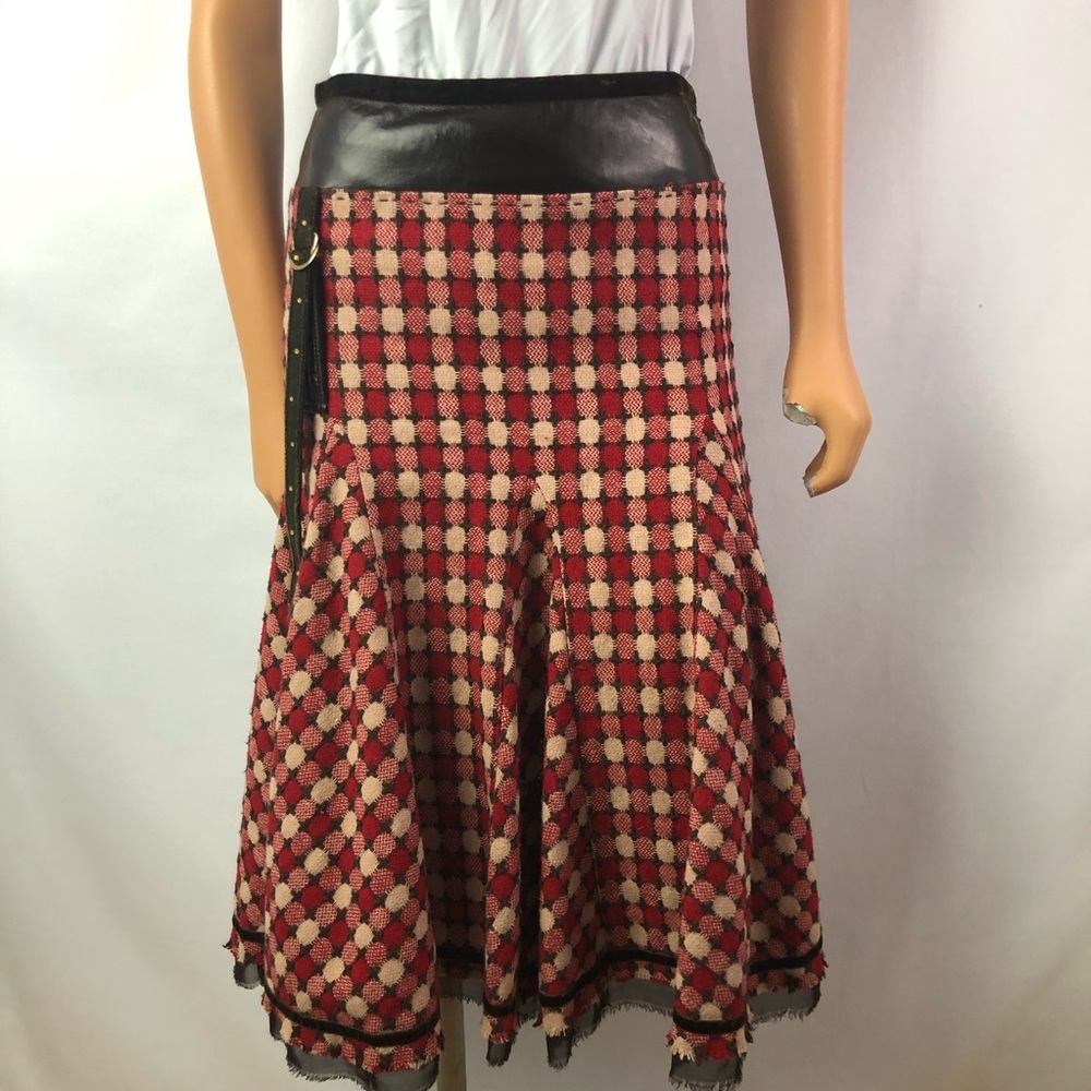 Azwell wool blend godet skirt faux leather Size M